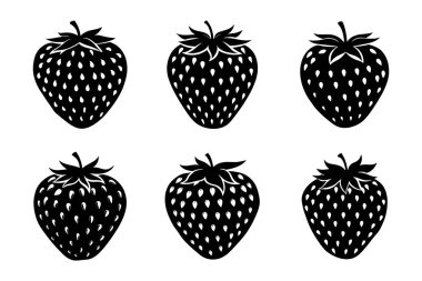 Beyaz arkaplan ile vektör stili klipsleme sanatında ayarlanmış çilek siluet demeti