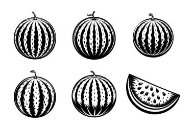 Beyaz arkaplan ile vektör stili klipsleme sanatında karpuz silueti demeti ayarlandı