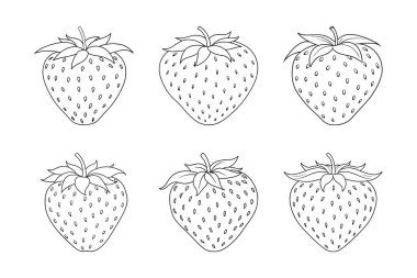 Beyaz arkaplan ile vektör stili klipsleme sanatında ayarlanmış çilek siluet demeti