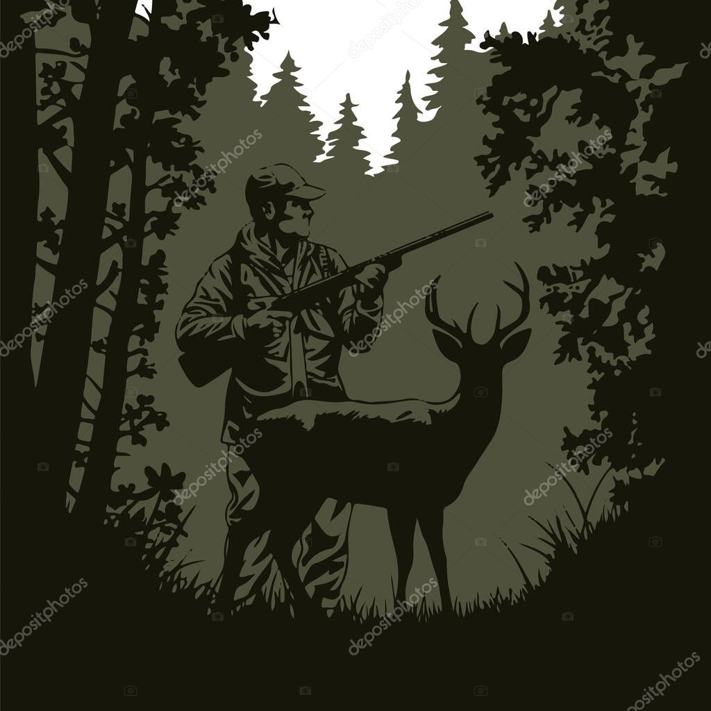 Hunter silhouette in vector clip art style