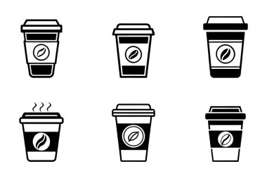 Vektör sanat tarzı kahve ikonu demeti tasarımı