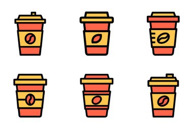 Vektör sanat tarzı kahve ikonu demeti tasarımı