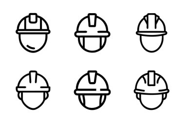 İşçi miğferi simgesi paketi siluet biçimi vektöründe ayarlandı