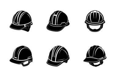 İşçi miğferi simgesi paketi siluet biçimi vektöründe ayarlandı