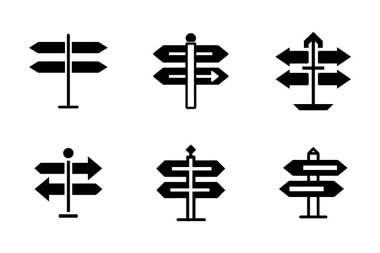 Siluet biçimi vektöründe yön simgesi paketi ayarlandı