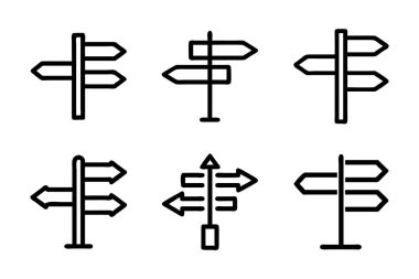 Siluet biçimi vektöründe yön simgesi paketi ayarlandı