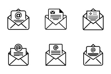 Siluet biçimi vektöründe e- posta simgesi paketi ayarlandı