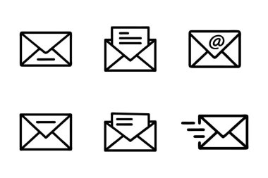 Siluet biçimi vektöründe e- posta simgesi paketi ayarlandı