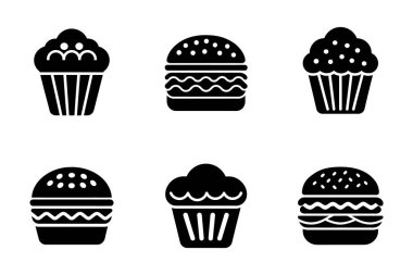 Gıda simgesi paketi siluet biçimi vektör klipsi sanatında ayarlandı