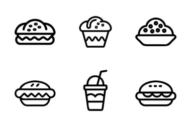 Gıda simgesi paketi siluet biçimi vektör klipsi sanatında ayarlandı