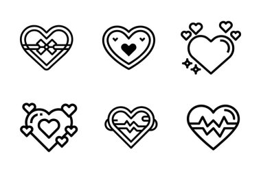 Kalp simgesi paketi yaratıcı siluet biçimi vektöründe ayarlandı