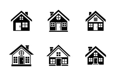 Siluet biçimi vektör klipsi sanatında ev simgesi paketi ayarlandı