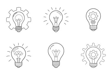 Siluet biçimi vektör tasarımında fikir simgesi paketi ayarlandı