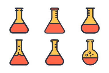 Siluet biçimi vektör klipsi sanatında laboratuvar şişe simgesi paketi ayarlandı