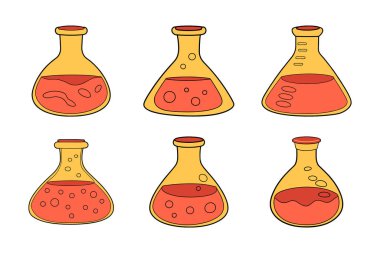 Siluet biçimi vektör klipsi sanatında laboratuvar şişe simgesi paketi ayarlandı