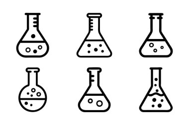 Siluet biçimi vektör klipsi sanatında laboratuvar şişe simgesi paketi ayarlandı