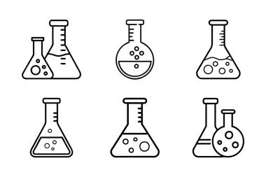 Siluet biçimi vektör klipsi sanatında laboratuvar şişe simgesi paketi ayarlandı