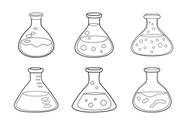 Siluet biçimi vektör klipsi sanatında laboratuvar şişe simgesi paketi ayarlandı