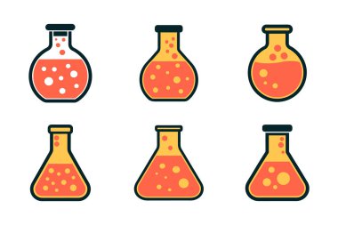 Siluet biçimi vektör klipsi sanatında laboratuvar şişe simgesi paketi ayarlandı