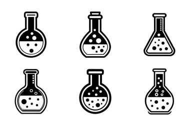 Siluet biçimi vektör klipsi sanatında laboratuvar şişe simgesi paketi ayarlandı