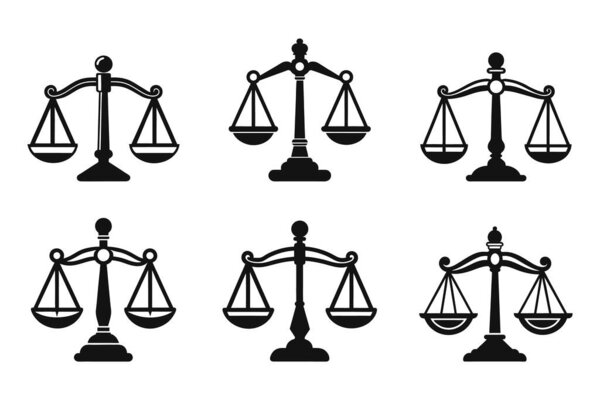 A set of balance scale outline icons with flat vector