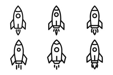 Roket simgesi dizisi düz dış hat vektörü ile izole edildi