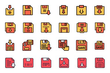 Beyaz arkaplanda dosya kaydet ana hatları simgeleri