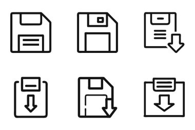 Beyaz arkaplanda dosya kaydet ana hatları simgeleri