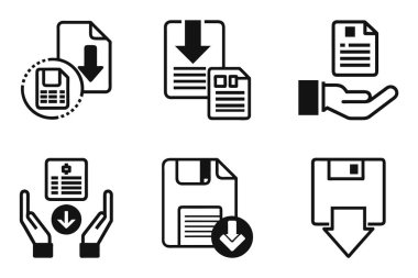Beyaz arkaplanda dosya kaydet ana hatları simgeleri