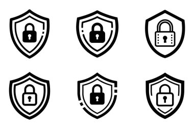 Beyaz arkaplanda bir güvenlik ana hatları simgesi seti