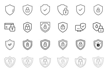 Beyaz arkaplanda bir güvenlik ana hatları simgesi seti