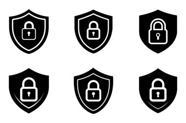 Beyaz arkaplanda bir güvenlik ana hatları simgesi seti