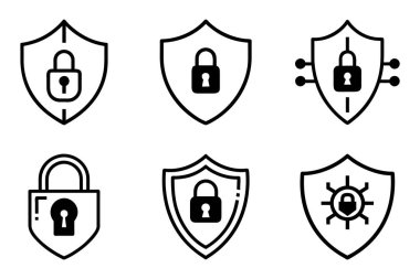 Beyaz arkaplanda bir güvenlik ana hatları simgesi seti