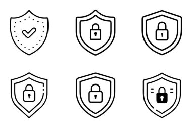 Beyaz arkaplanda bir güvenlik ana hatları simgesi seti