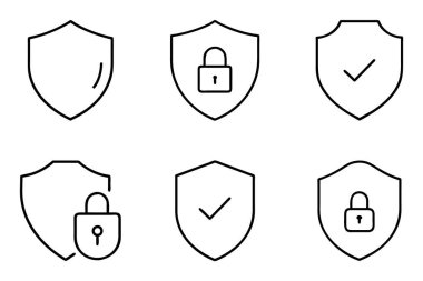Beyaz arkaplanda bir güvenlik ana hatları simgesi seti