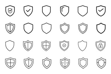 Beyaz arkaplanda kalkan dış hat siluet simgesi ayarlandı