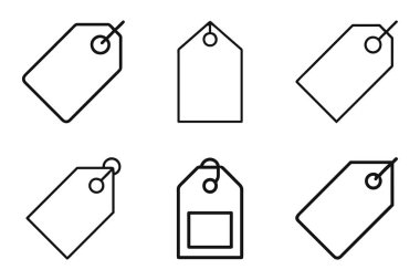 Etiket etiketi siluet simgesi seti düz hatlı vektör çizimi ile izole edildi