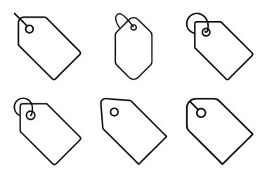 Etiket etiketi siluet simgesi seti düz hatlı vektör çizimi ile izole edildi