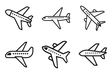 Beyaz arkaplanda uçak ana hatları siluet simgesi ayarlandı