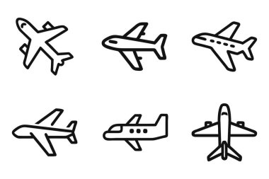 Beyaz arkaplanda uçak ana hatları siluet simgesi ayarlandı