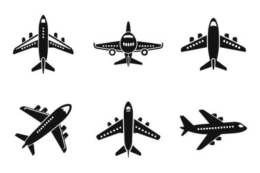 Beyaz arkaplanda uçak ana hatları siluet simgesi ayarlandı