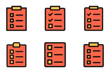Bir kontrol listesi ve pano görev simgesi beyaz arkaplan üzerine ana hatlı siluet simgeleri ayarladı