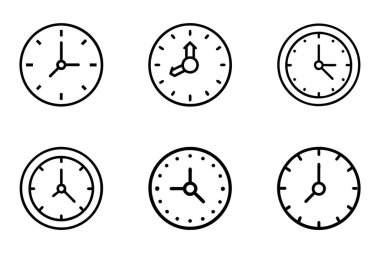 Düz çizgili vektör çizimi ile izole edilmiş saat siluet simgesi