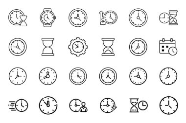 Düz çizgili vektör çizimi ile izole edilmiş saat siluet simgesi