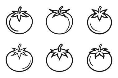 Düz vektör resimli domates ana hatlı siluet koleksiyonu