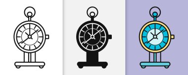 İzole edilmiş düz vektör illüstrasyonunda saat çizgisi ve siluet simgesi belirlendi