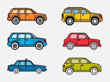 Düz çizgili çizimde modern araba illüstrasyonunun vektörü.