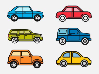 Düz çizgili çizimde modern araba illüstrasyonunun vektörü.