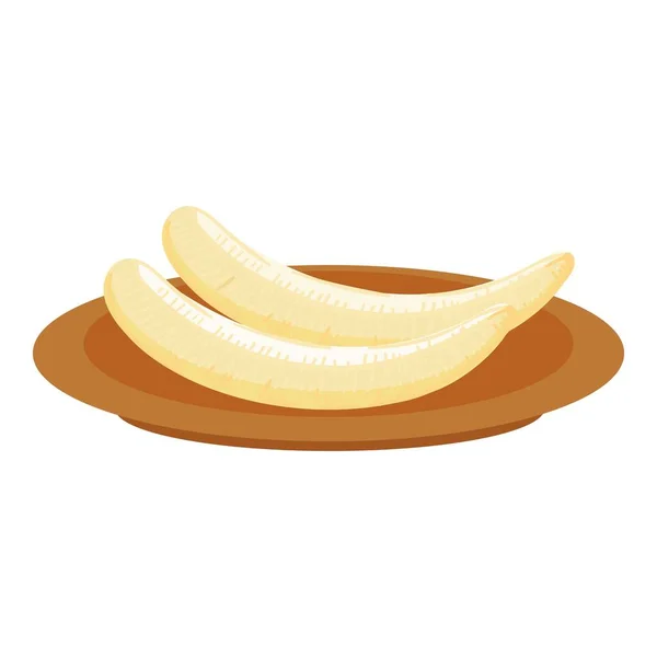 Piring Banana Bersih Ikon Vektor Kartun Buah Tropis Organik Alam - Stok Vektor