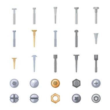 Screw-bolt icons set cartoon vector. Head screw. Nail tool clipart